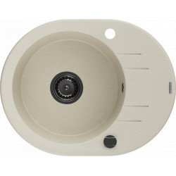 Mexen Kevin  konyhai mosogató gránit 1 körmedence+csepegtetö+ pop up szifon  586 x 458 mm, beige, szifon  fekete  - 6517581005-69-B Kör medencés Konyhai mosogató tálca 406959 Mexen