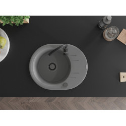 Mexen Kevin  konyhai mosogató gránit 1 körmedence+csepegtetö+ pop up szifon  586 x 458 mm, szürke , szifon  fekete  - 6517581005-71-B Kör medencés