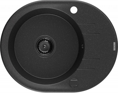 Mexen Kevin  konyhai mosogató gránit 1 körmedence+csepegtetö+ pop up szifon  586 x 458 mm, fekete / króm, szifon  fekete  - 6517581005-73-B Kör medencés