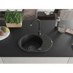 Mexen Kevin  konyhai mosogató gránit 1 körmedence+csepegtetö+ pop up szifon  586 x 458 mm, fekete / króm, szifon  fekete  - 6517581005-73-B Kör medencés