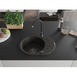 Mexen Kevin  konyhai mosogató gránit 1 körmedence+csepegtetö+ pop up szifon  586 x 458 mm, fekete / arany, szifon  fekete  - 6517581005-75-B Kör medencés