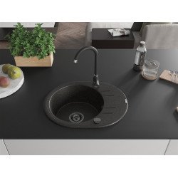 Mexen Kevin  konyhai mosogató gránit 1 körmedence+csepegtetö+ pop up szifon  586 x 458 mm, fekete / arany, szifon  fekete  - 6517581005-75-B Kör medencés