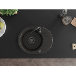 Mexen Kevin  konyhai mosogató gránit 1 körmedence+csepegtetö+ pop up szifon  586 x 458 mm, fekete / arany, szifon  fekete  - 6517581005-75-B Kör medencés