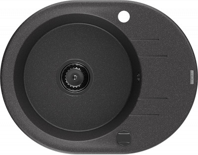 Mexen Kevin  konyhai mosogató gránit 1 körmedence+csepegtetö+ pop up szifon  586 x 458 mm, fekete köhatasu, szifon  fekete  - 6517581005-76-B Kör medencés