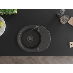 Mexen Kevin  konyhai mosogató gránit 1 körmedence+csepegtetö+ pop up szifon  586 x 458 mm, fekete köhatasu, szifon  fekete  - 6517581005-76-B Kör medencés
