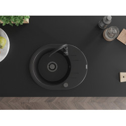 Mexen Kevin  konyhai mosogató gránit 1 körmedence+csepegtetö+ pop up szifon  586 x 458 mm, fekete , szifon  fekete  - 6517581005-77-B Kör medencés