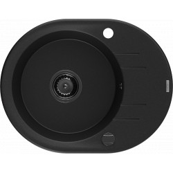 Mexen Kevin  konyhai mosogató gránit 1 körmedence+csepegtetö+ pop up szifon  586 x 458 mm, fekete , szifon  fekete  - 6517581005-77-B Kör medencés Konyhai mosogató tálca 406959 Mexen