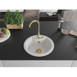 Mexen Diego  konyhai mosogató gránit 1 körmedence+ pop up szifon 488 x 480 mm, fehér , szifon  arany  - 6512481000-20-G Kör medencés
