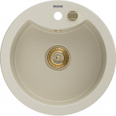 Mexen Diego  konyhai mosogató gránit 1 körmedence+ pop up szifon 488 x 480 mm, beige, szifon  arany  - 6512481000-69-G Kör medencés