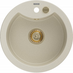 Mexen Diego  konyhai mosogató gránit 1 körmedence+ pop up szifon 488 x 480 mm, beige, szifon  arany  - 6512481000-69-G Kör medencés Konyhai mosogató tálca 406959 Mexen