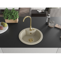 Mexen Diego  konyhai mosogató gránit 1 körmedence+ pop up szifon 488 x 480 mm, beige, szifon  arany  - 6512481000-69-G Kör medencés