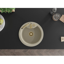 Mexen Diego  konyhai mosogató gránit 1 körmedence+ pop up szifon 488 x 480 mm, beige, szifon  arany  - 6512481000-69-G Kör medencés