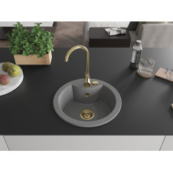 Mexen Diego  konyhai mosogató gránit 1 körmedence+ pop up szifon 488 x 480 mm, szürke , szifon  arany  - 6512481000-71-G Kör medencés
