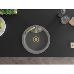 Mexen Diego  konyhai mosogató gránit 1 körmedence+ pop up szifon 488 x 480 mm, szürke , szifon  arany  - 6512481000-71-G Kör medencés