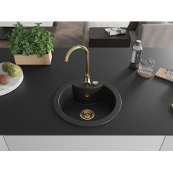 Mexen Diego  konyhai mosogató gránit 1 körmedence+ pop up szifon 488 x 480 mm, fekete / króm, szifon  arany  - 6512481000-73-G Kör medencés