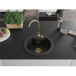 Mexen Diego  konyhai mosogató gránit 1 körmedence+ pop up szifon 488 x 480 mm, fekete / arany, szifon  arany  - 6512481000-75-G Kör medencés