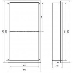 Mexen X-Wall-NR  falba építhetö polc falfülke burkolható keret  polcal 60 x 30 cm, inox - 1911603010S Falfülke