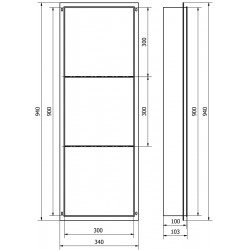 Mexen X-Wall-NR  falba építhetö polc falfülke burkolható keret  polcal 90 x 30 cm, inox - 1911903010S Falfülke