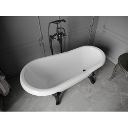 Luxury Retro szabadon álló fürdökád akril  150 x 73 cm, fehér, láb fekete  - 53251507300-70 Térben álló kád