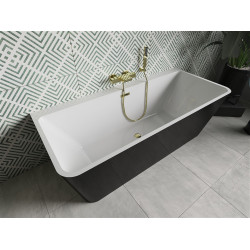 Luxury Volta szabadon álló fürdökád akril falhoz tolható 170 x 75 cm, fehér/fekete,  leeresztö arany - 51131707575-G Térben álló kád