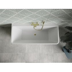 Luxury Volta szabadon álló fürdökád akril falhoz tolható 170 x 75 cm, fehér/fekete,  leeresztö arany - 51131707575-G Térben álló kád