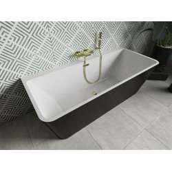 Luxury Volta szabadon álló fürdökád akril falhoz tolható 170 x 75 cm, fehér/fekete,  leeresztö arany - 51131707575-G Térben álló kád
