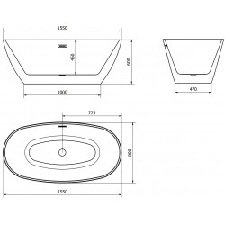 Luxury Eris szabadon álló fürdökád akril  155 x 80 cm, fehér,  leeresztö arany - 53441558000-G Térben álló kád