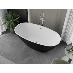 Luxury Eris szabadon álló fürdökád akril  155 x 80 cm, fehér/fekete,  leeresztö  króm - 53441558075 Térben álló kád