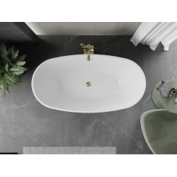 Luxury Eris szabadon álló fürdökád akril  155 x 80 cm, fehér/fekete,  leeresztö arany - 53441558075-G Térben álló kád