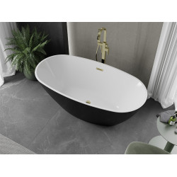 Luxury Eris szabadon álló fürdökád akril  155 x 80 cm, fehér/fekete,  leeresztö arany - 53441558075-G Térben álló kád