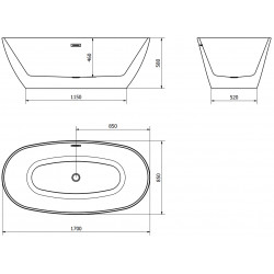 Luxury Eris szabadon álló fürdökád akril  170 x 85 cm, fehér,  leeresztö   fekete - 53441708500-B Térben álló kád