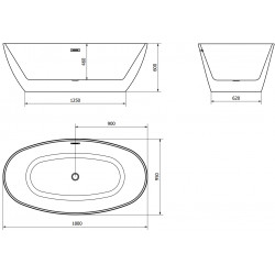 Luxury Eris szabadon álló fürdökád akril  180 x 95 cm, fehér,  leeresztö arany - 53441809500-G Térben álló kád