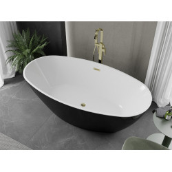 Luxury Eris szabadon álló fürdökád akril  180 x 95 cm, fehér/fekete,  leeresztö arany - 53441809575-G Térben álló kád