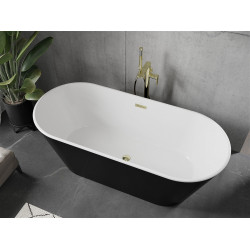 Luxury Flavia szabadon álló fürdökád akril  170 x 75 cm, fehér/fekete,  leeresztö arany - 54031708075-G Térben álló kád