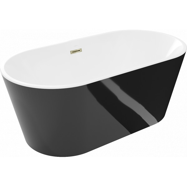 Luxury Luna szabadon álló fürdökád akril  150 x 75 cm, fehér/fekete,  leeresztö arany - 52031507575-G Térben álló kád