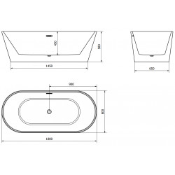 Luxury Luna szabadon álló fürdökád akril  180 x 80 cm, fehér,  leeresztö  króm - 52031808000 Térben álló kád