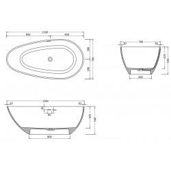 Luxury Palermo szabadon álló fürdökád   öntött márvány  150 x 78 cm, fekete mat - 57211507870 Térben álló kád
