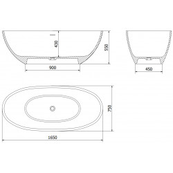 Luxury Bari szabadon álló fürdökád  öntött márvány  165 x 75 cm, fehér mat - 57221657500 Térben álló kád
