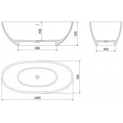 Luxury Bari szabadon álló fürdökád  öntött márvány  165 x 75 cm, fehér mat - 57221657500 Térben álló kád