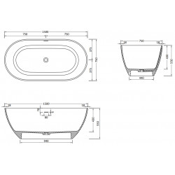 Luxury Rimini szabadon álló fürdökád öntött márvány  150 x 75 cm, fekete mat - 57241507570 Térben álló kád