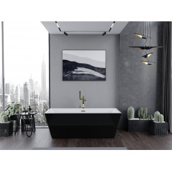 Luxury Lita szabadon álló fürdökád akril  170 x 75 cm, fehér/fekete,  leeresztö arany - 52121707575-G Térben álló kád