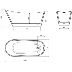 Luxury Alta szabadon álló fürdökád akril  170 x 75 cm, fehér,  leeresztö   fekete - 52141707500-B Térben álló kád