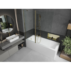 Mexen Flip Kádparaván 1 részes 140 x 150 cm,  átlátszó nano, arany - 894-140-101-50-00 Kádparaván Fürdökád Mexen