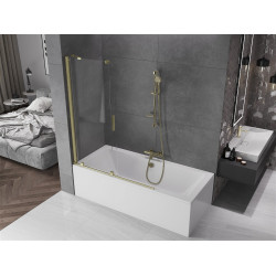 Mexen Velar Kádparaván 2 részes  csúszó 130 x 150 cm,  átlátszó nano, arany s csiszolt- 896-130-000-01-55 Kádparaván Fürdökád Mexen