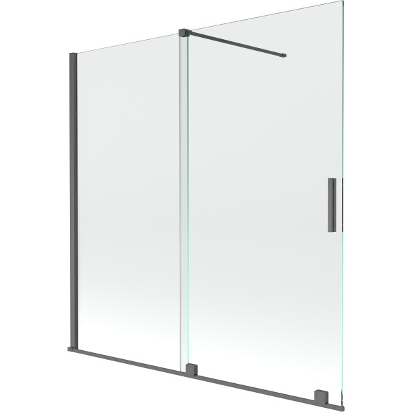 Mexen Velar Kádparaván 2 részes  csúszó 160 x 150 cm,  átlátszó nano, gun gray s csiszolt- 896-160-000-01-66 Kádparaván