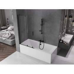 Mexen Velar Kádparaván 2 részes  csúszó 90 x 150 cm,  átlátszó nano, fekete - 896-090-000-01-70 Kádparaván Fürdökád Mexen