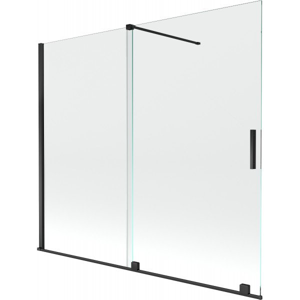 Mexen Velar Kádparaván 2 részes  csúszó 180 x 150 cm,  átlátszó nano, fekete - 896-180-000-01-70 Kádparaván