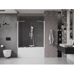 Mexen Velar Duo Kádparaván 2 részes  csúszó 140 x 150 cm,  átlátszó nano,  fehér  - 896-140-000-02-20 Kádparaván Fürdökád Mexen