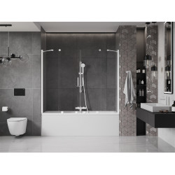 Mexen Velar Duo Kádparaván 2 részes  csúszó 180 x 150 cm,  átlátszó nano,  fehér  - 896-180-000-02-20 Kádparaván Fürdökád Mexen