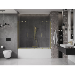 Mexen Velar Duo Kádparaván 2 részes  csúszó 170 x 150 cm,  átlátszó nano, arany s csiszolt- 896-170-000-02-55 Kádparaván